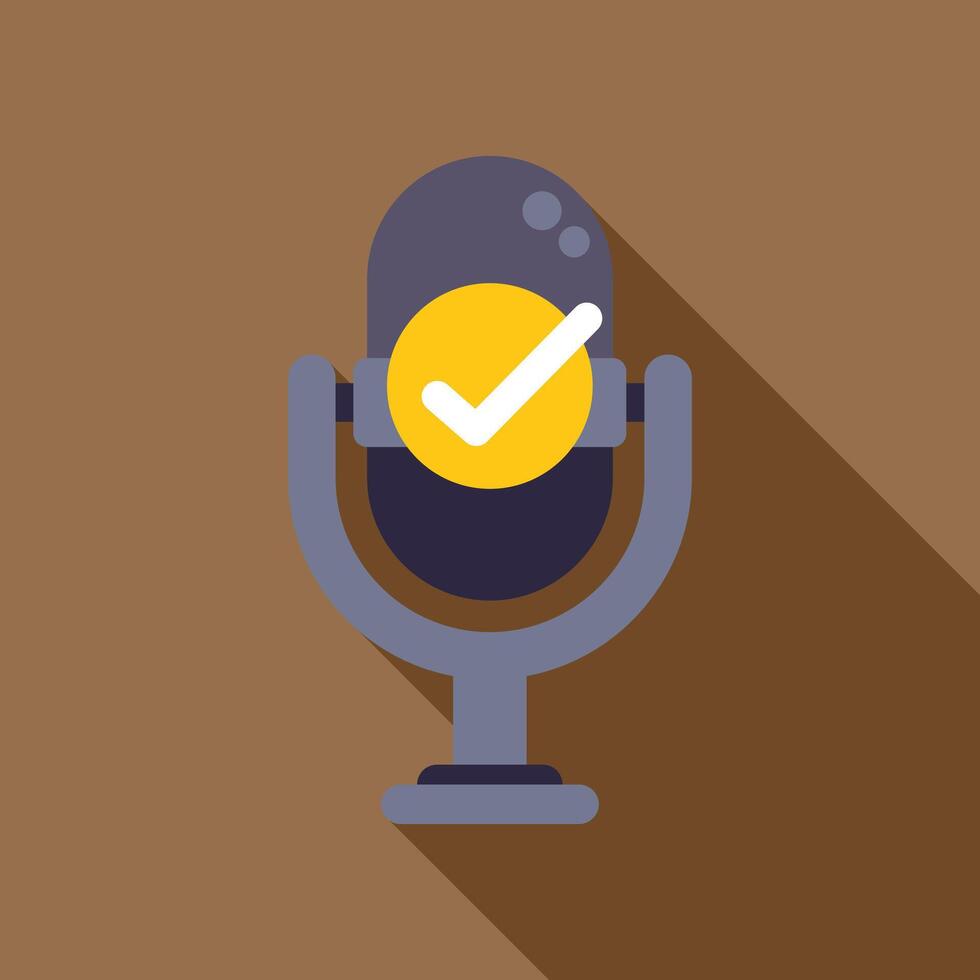 Microphone with check mark icon for podcast recording approval vector