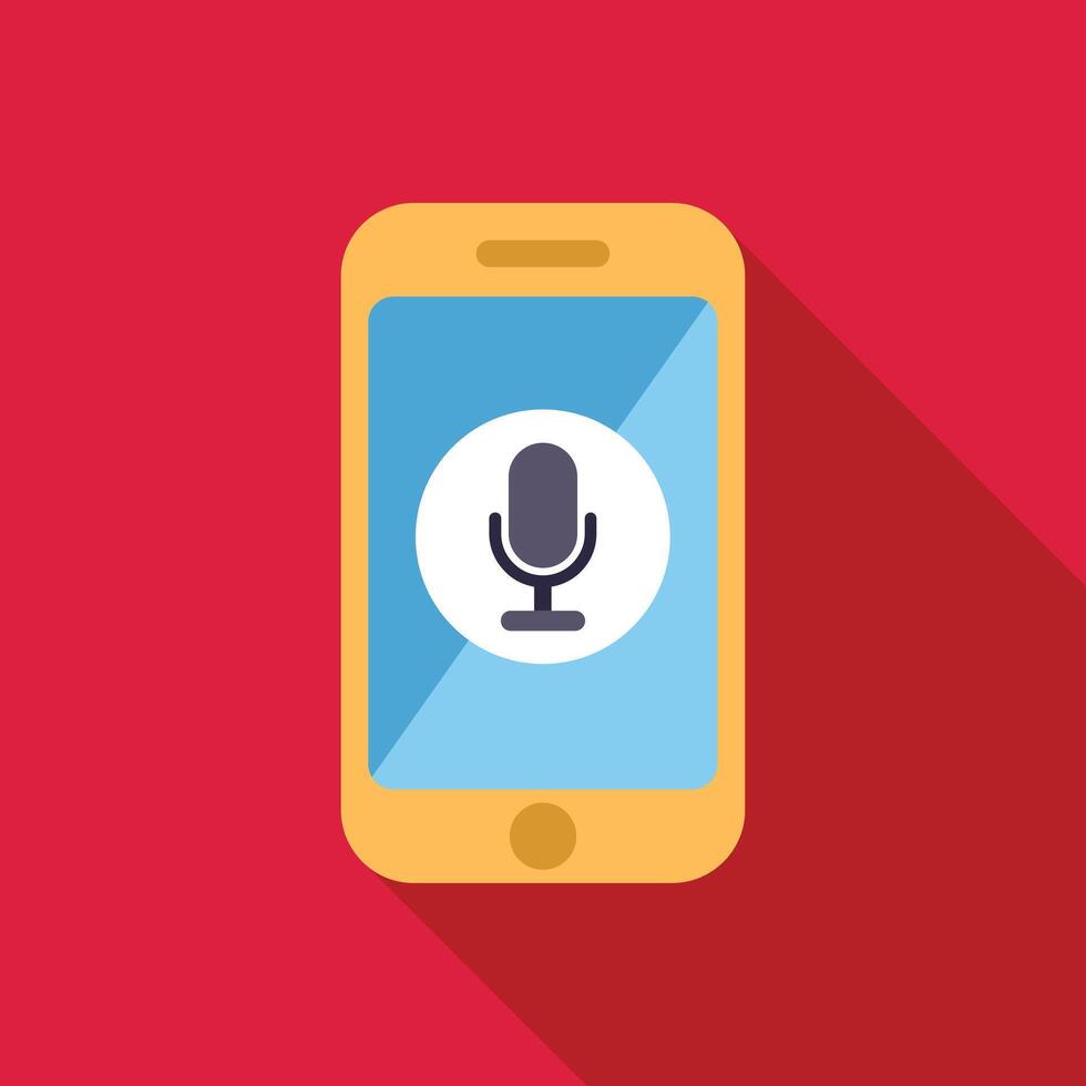 Mobile phone displaying microphone icon for voice recording vector