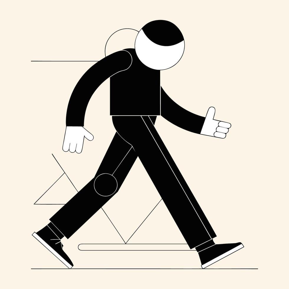 Man in running flat black and white illustration character vector