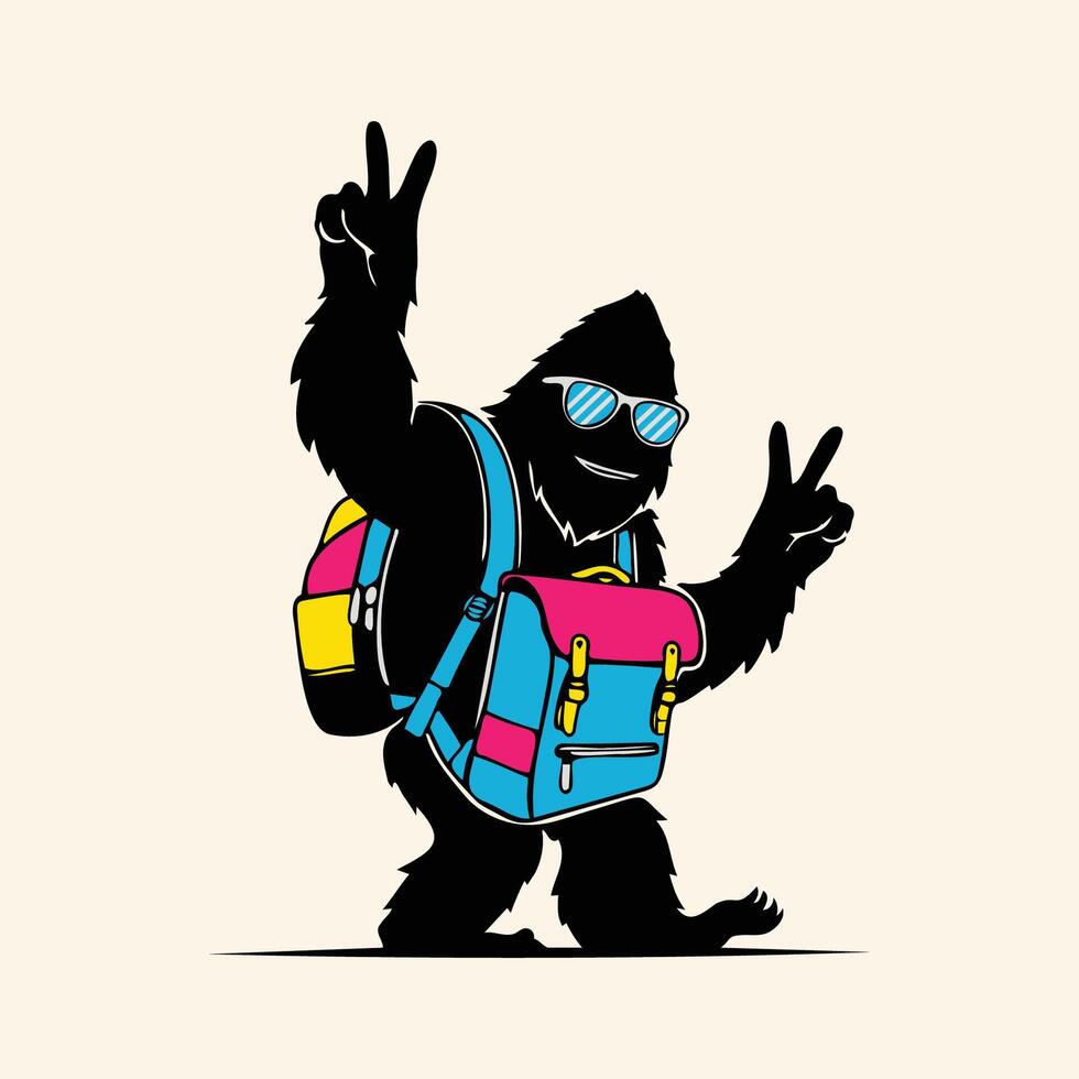 Gorilla student is walking with a bag going to school and gorilla cartoon character illustration for t shirt design vector