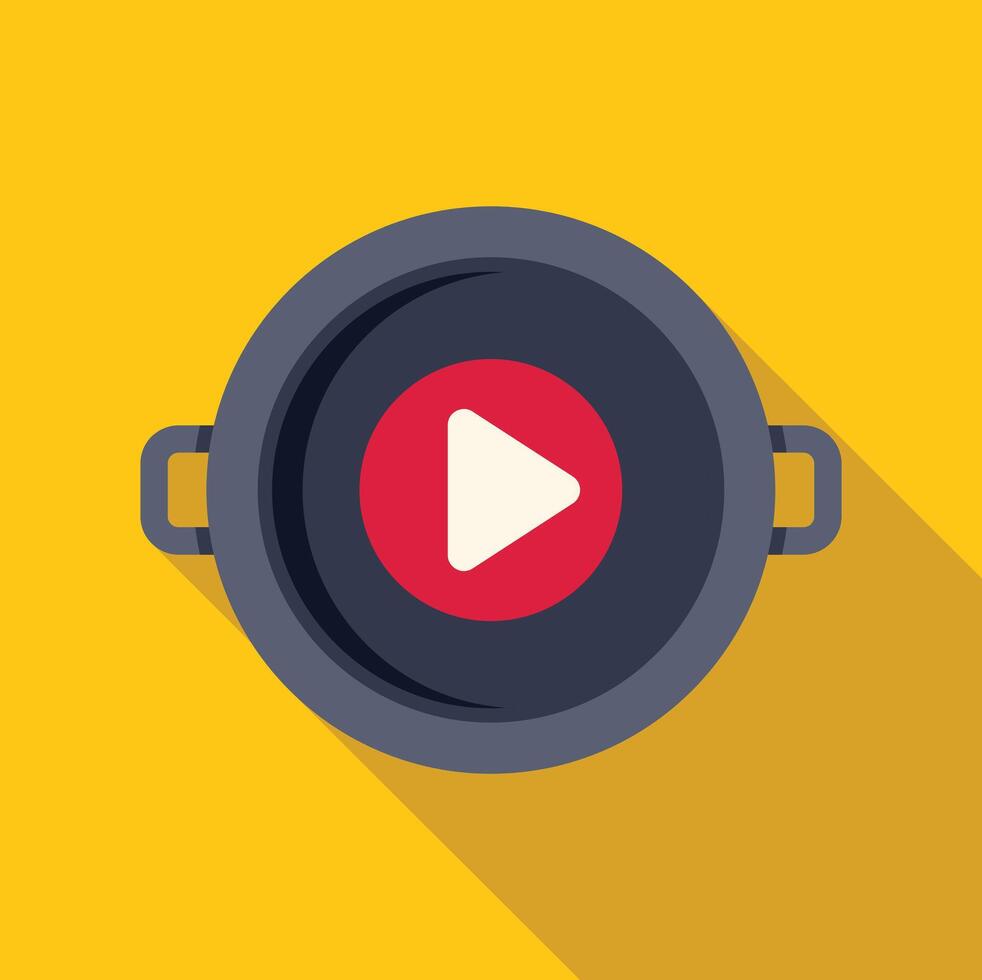 Cooking video channel logo with frying pan and play button vector