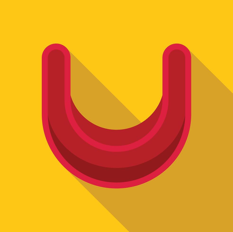 Red u shaped magnet casting strong shadow on yellow background vector