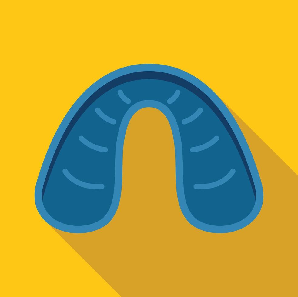 Blue mouth guard protecting teeth on yellow background vector