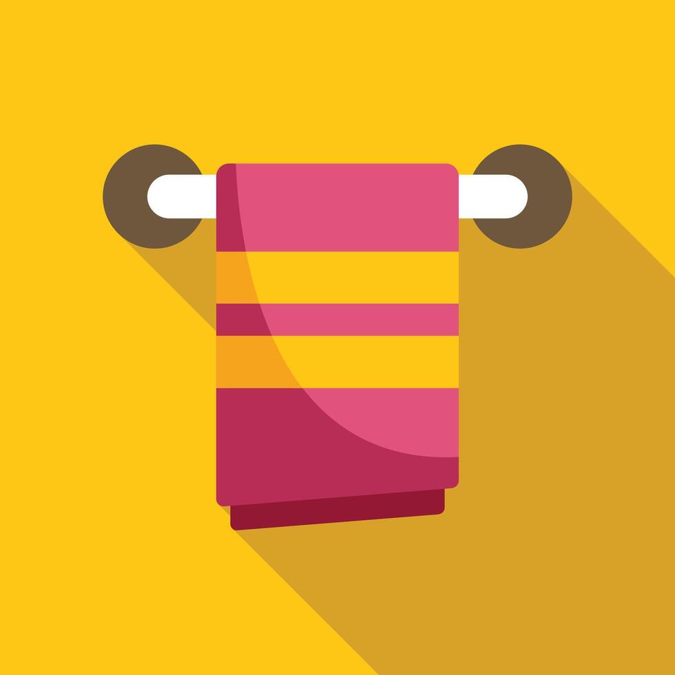 Striped towel hanging on round hanger on yellow background vector