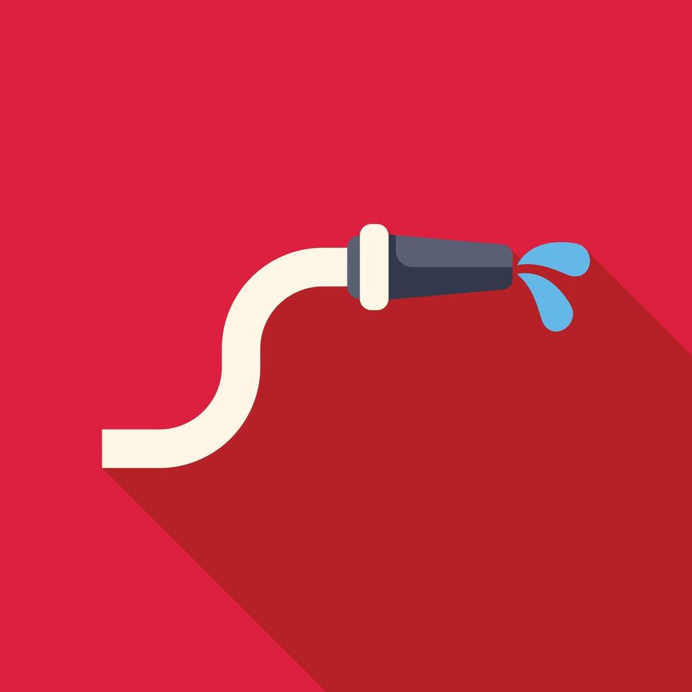 White water hose spraying water with long shadow on red background vector