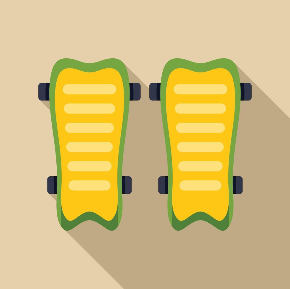 Pair of yellow and green shin guards for soccer player protection vector