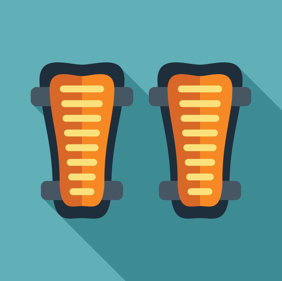 Pair of orange shin guards protecting soccer player legs vector