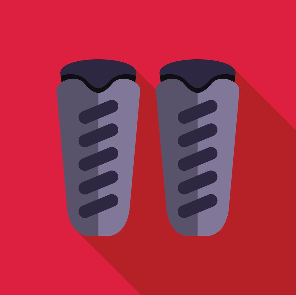 Pair of grey shin pads for football or soccer on red background with long shadow vector