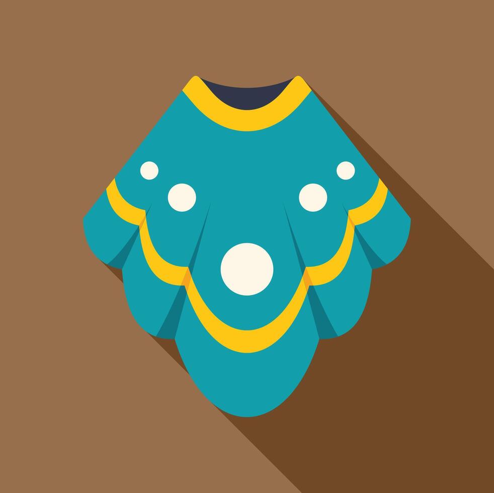 Traditional mexican poncho with colorful embroidery and geometric patterns flat long shadow icon vector