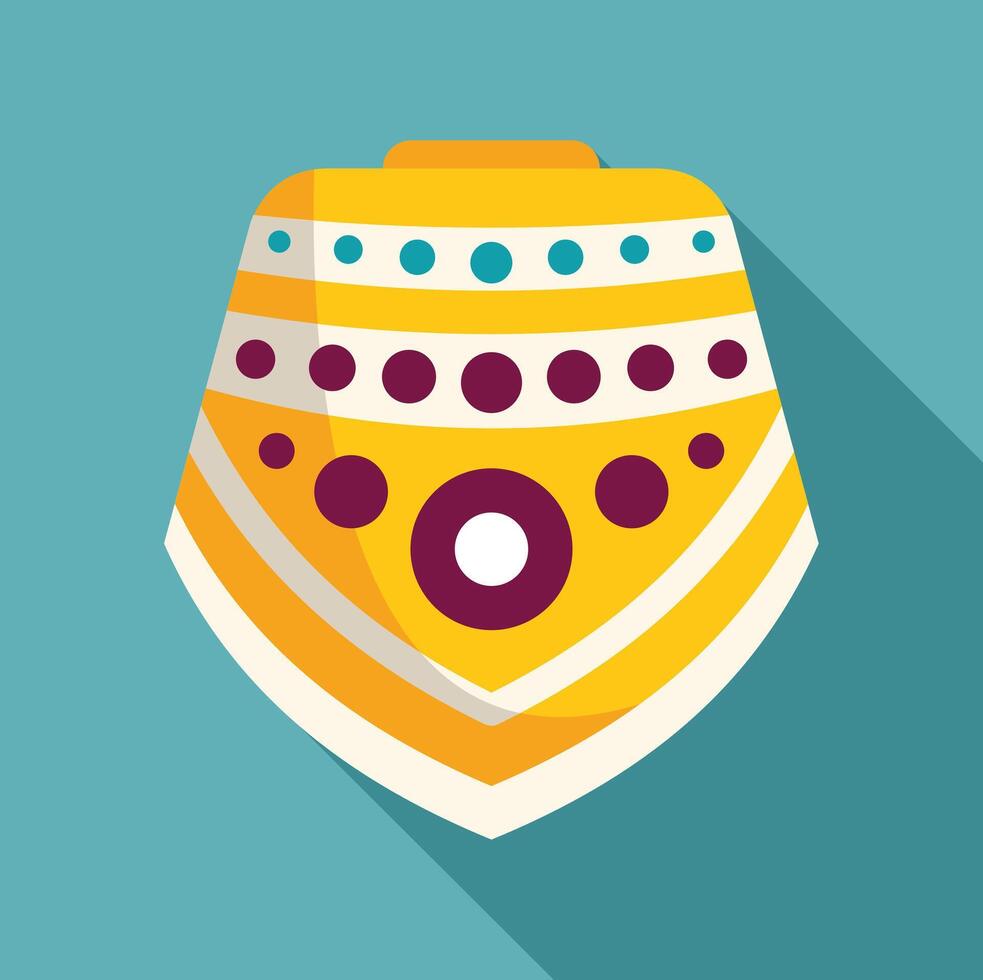 Yellow spinning top toy with stripes and dots rotating on blue background vector
