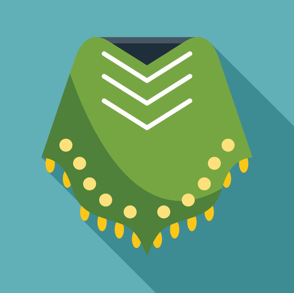 Green poncho with yellow tassels hanging on wall minimalist illustration vector