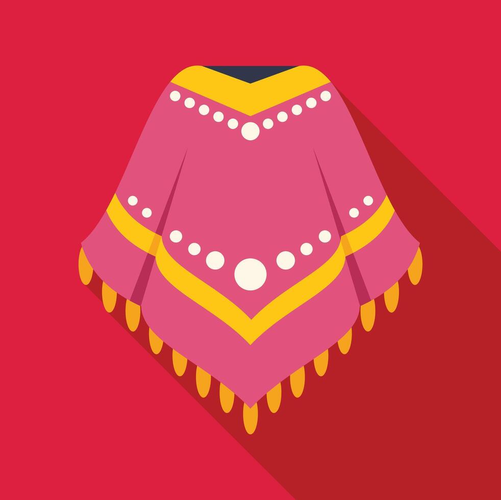 Pink mexican poncho with yellow trim and tassels on red background vector