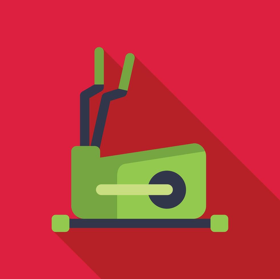 Green elliptical bike casting long shadow over red background vector