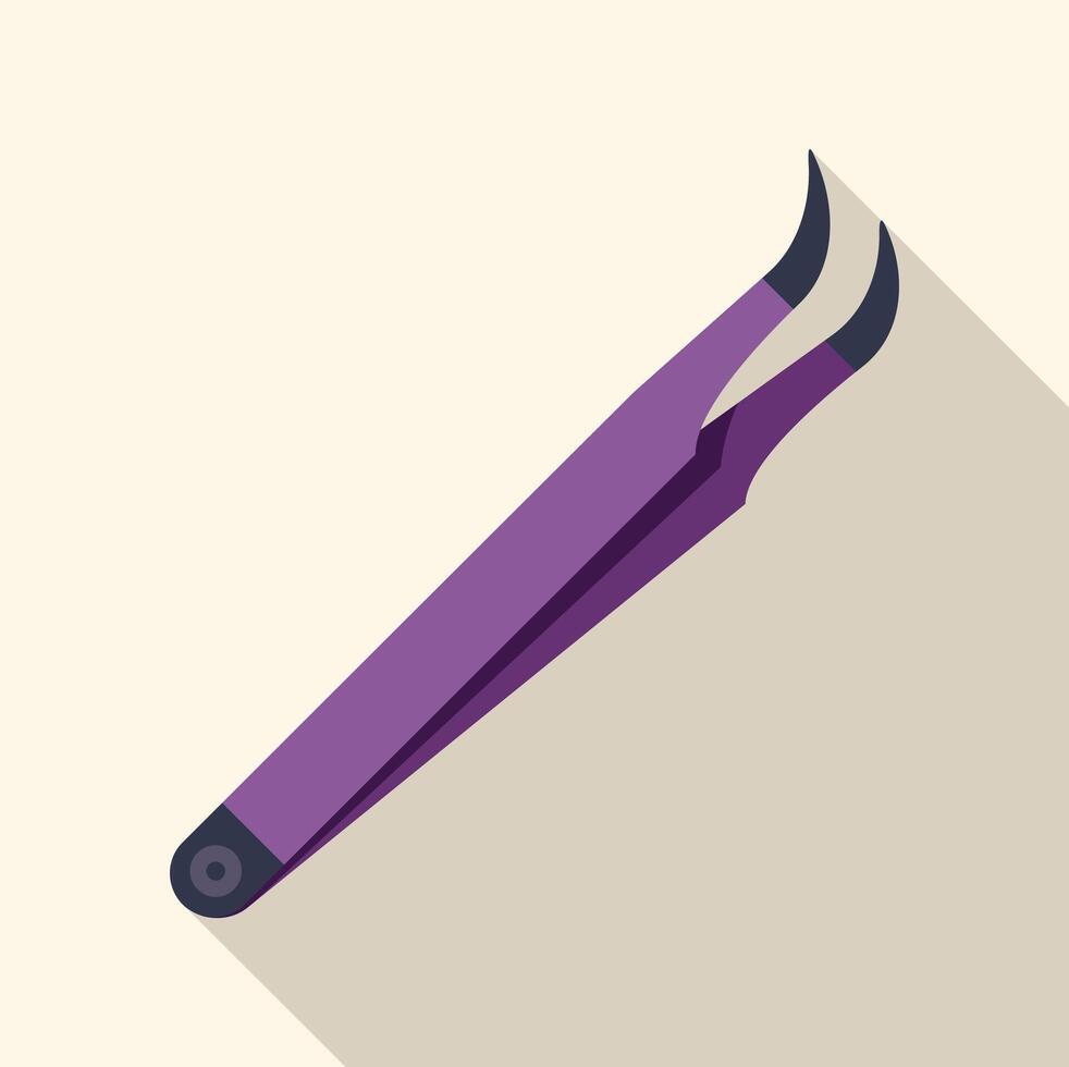 Purple tweezers for eyelash extension lying diagonally with shadow vector