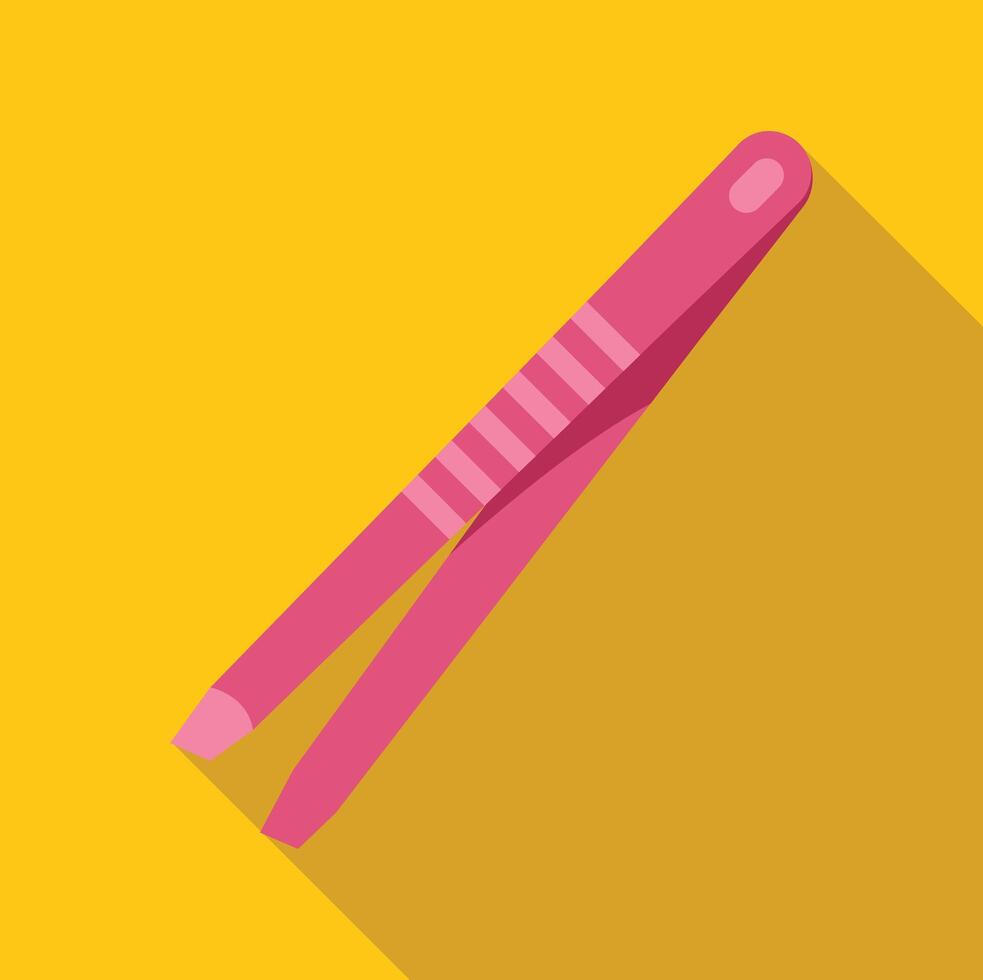 Pink tweezers for eyebrow correction lying on yellow background vector