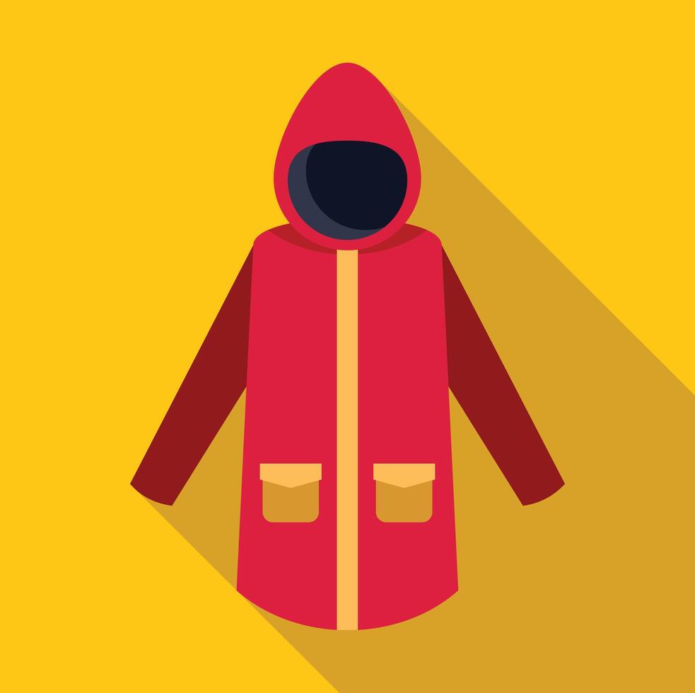 Red raincoat with hood lying on yellow background vector