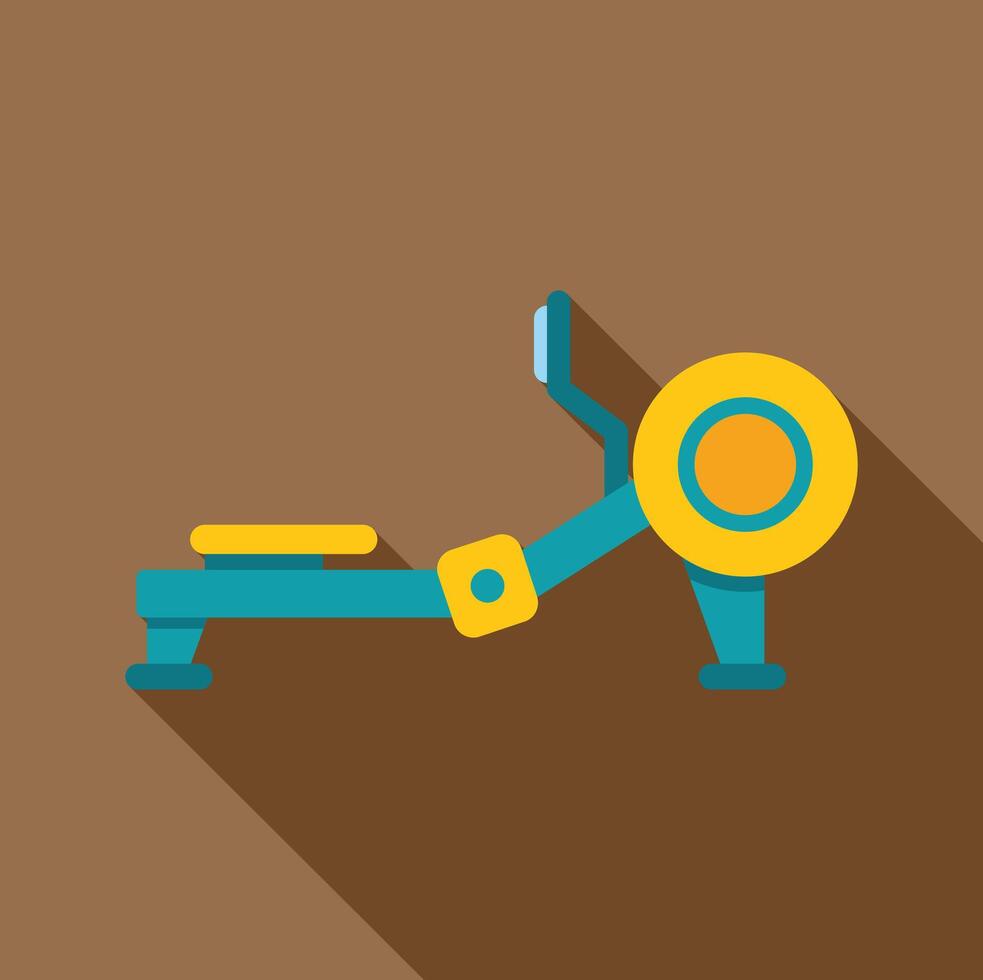 Modern gym equipment icon with long shadow showing rowing machine vector