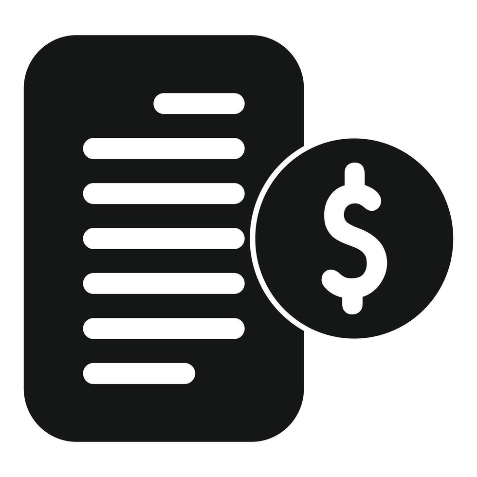 Black glyph invoice with dollar coin icon representing payment vector