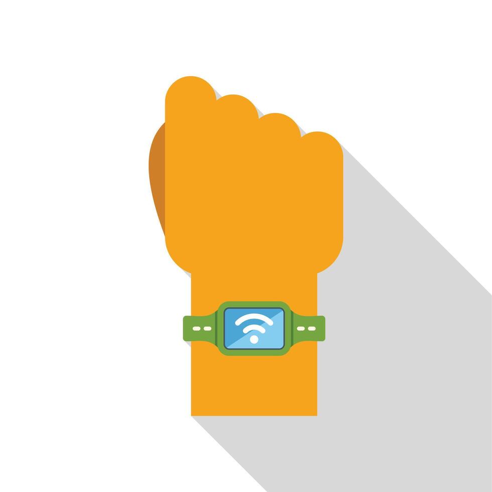 Hand wearing smart watch connected to internet wireless network vector