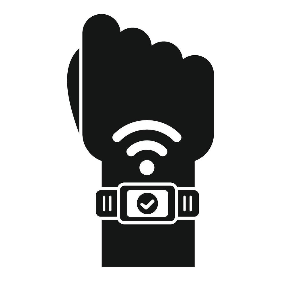 Hand wearing smartwatch with wifi signal icon vector