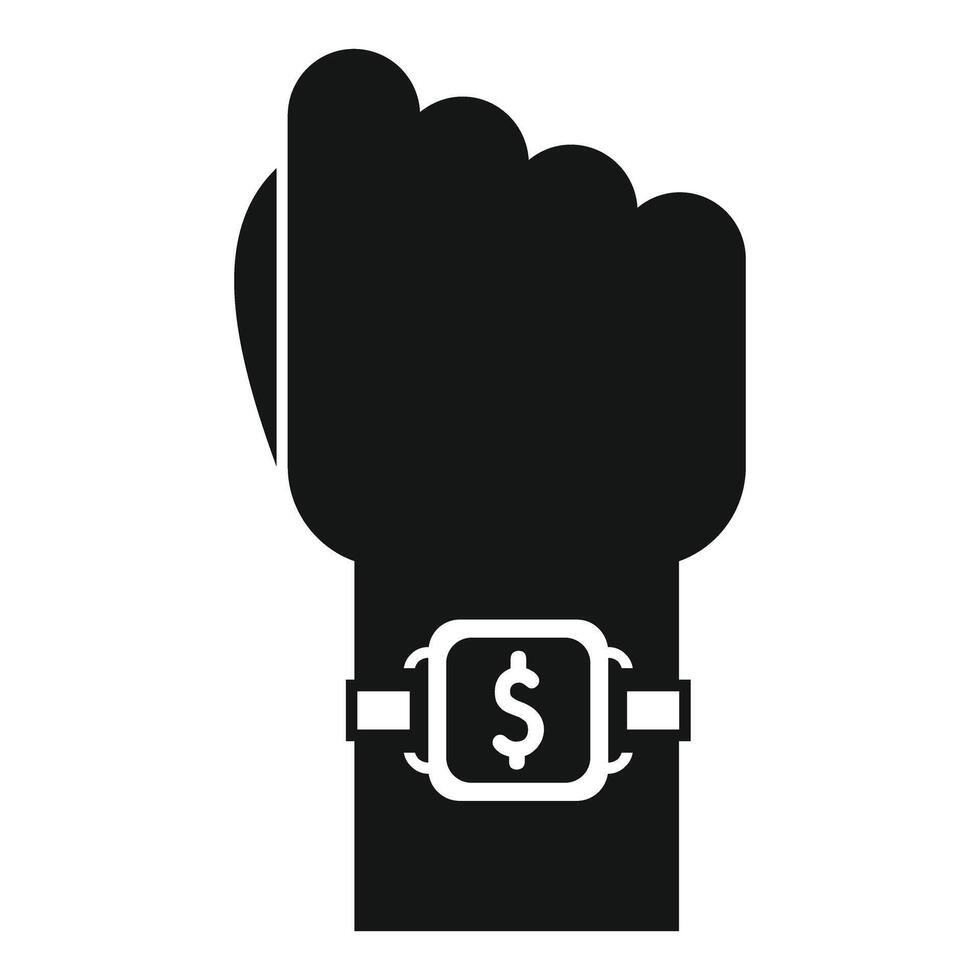 Hand wearing smartwatch showing dollar sign for nfc payment vector