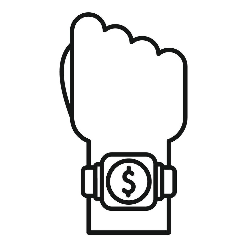 Hand wearing smartwatch showing dollar symbol for nfc payment vector