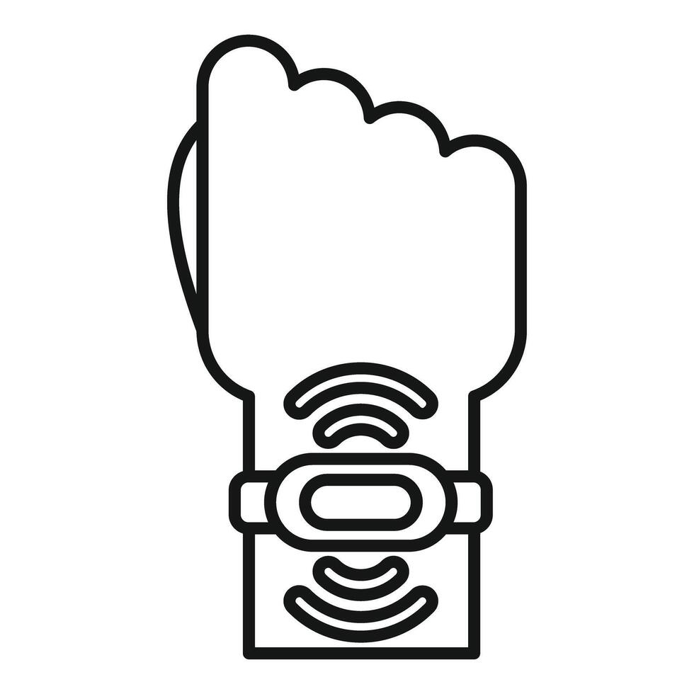 Hand wearing smartwatch sending signals icon vector outline