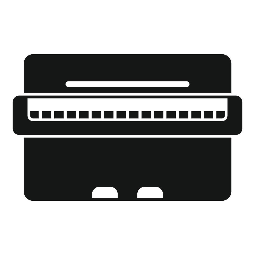 Black glyph style icon of an upright piano playing classical music vector