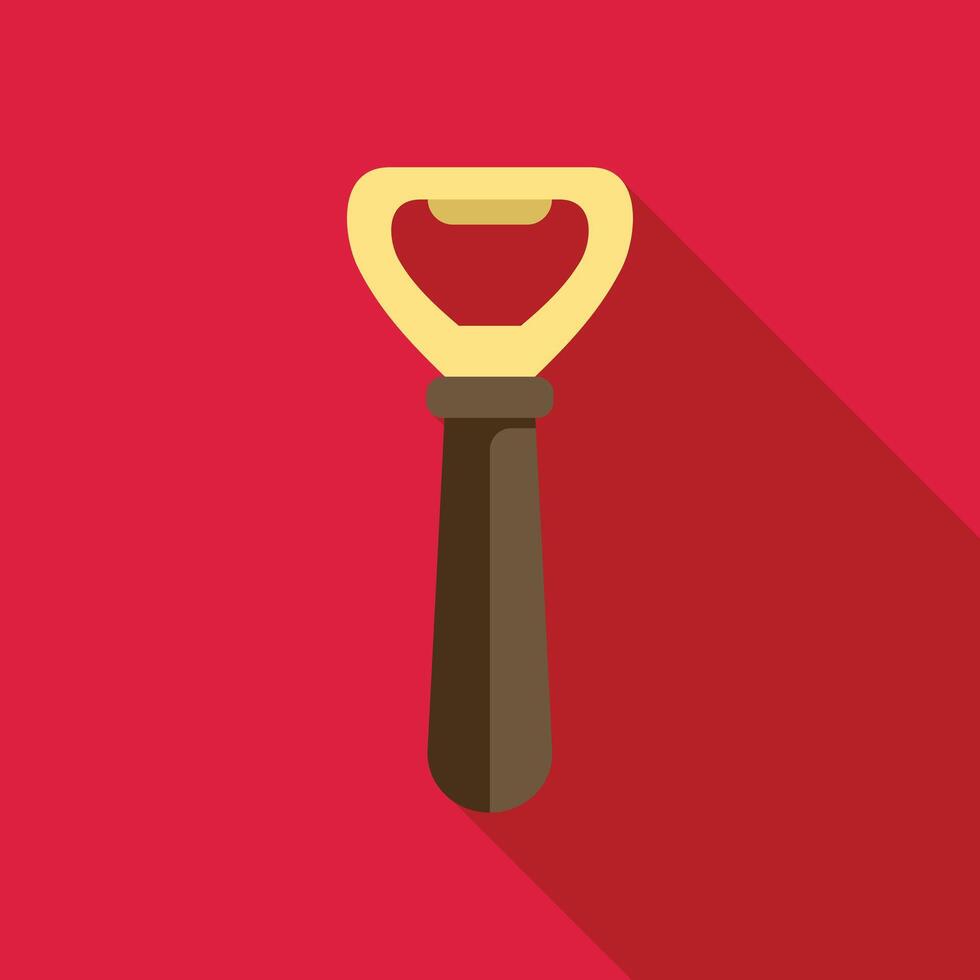 Bottle opener with brown handle on red background with long shadow vector