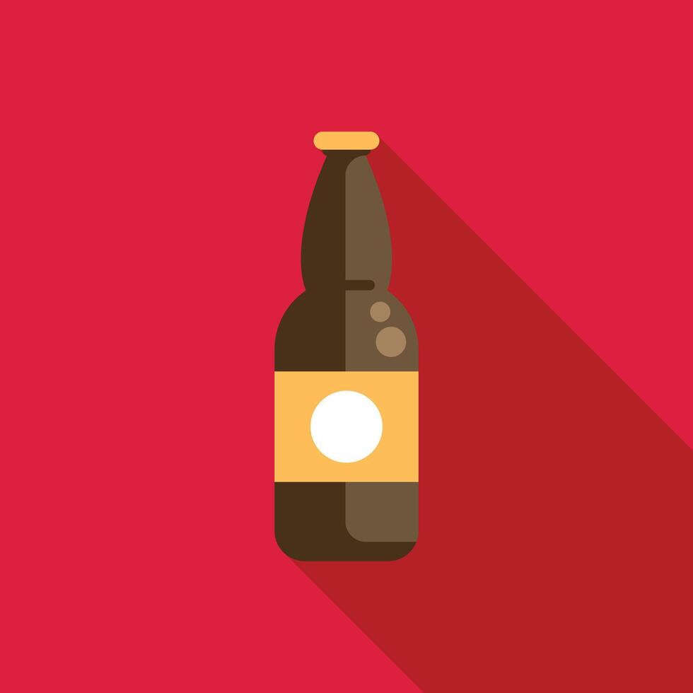 Dark beer bottle with blank label standing on red background with long shadow vector