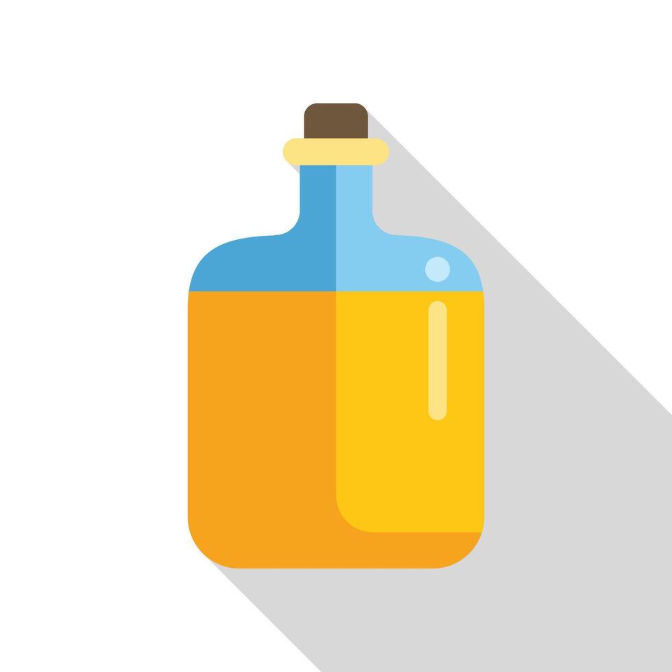Yellow glass bottle containing liquid with long shadow vector