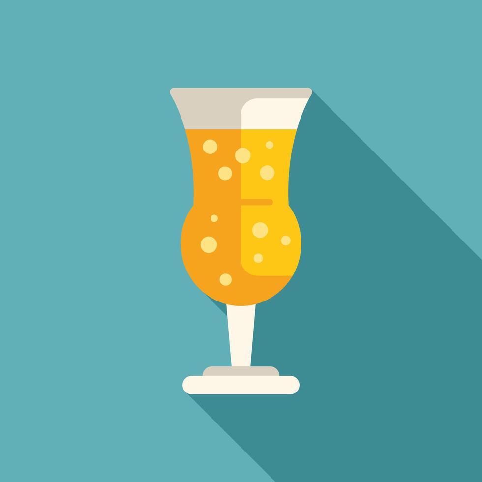 Hurricane glass with yellow cocktail and bubbles on blue background with long shadow vector
