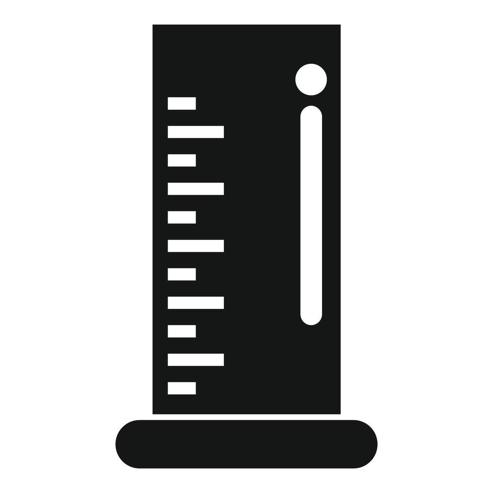 Black glyph icon of a graduated cylinder standing on a surface vector