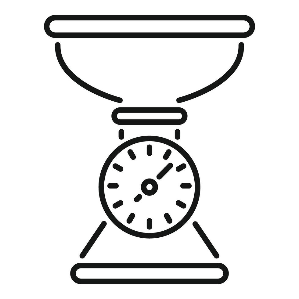 Analog kitchen scale with round dial displaying weight measuring food ingredients vector