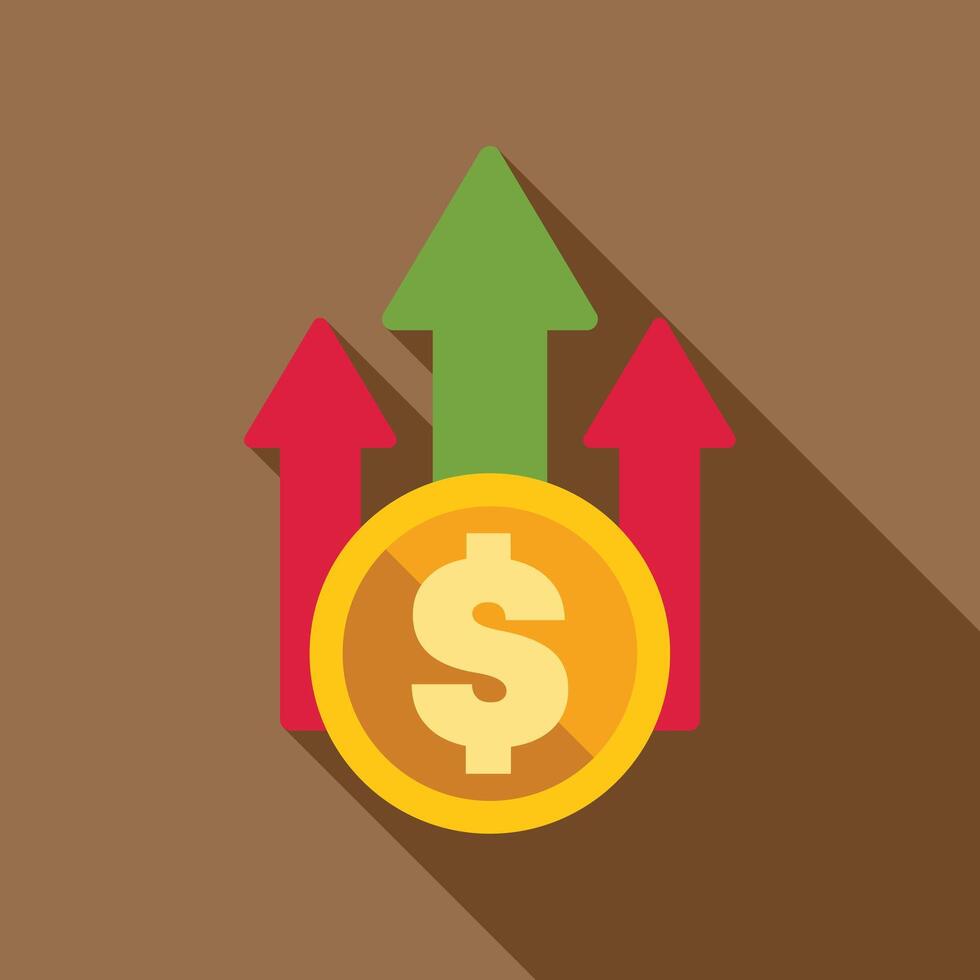 Dollar coin with three arrows pointing up symbolizing growth vector