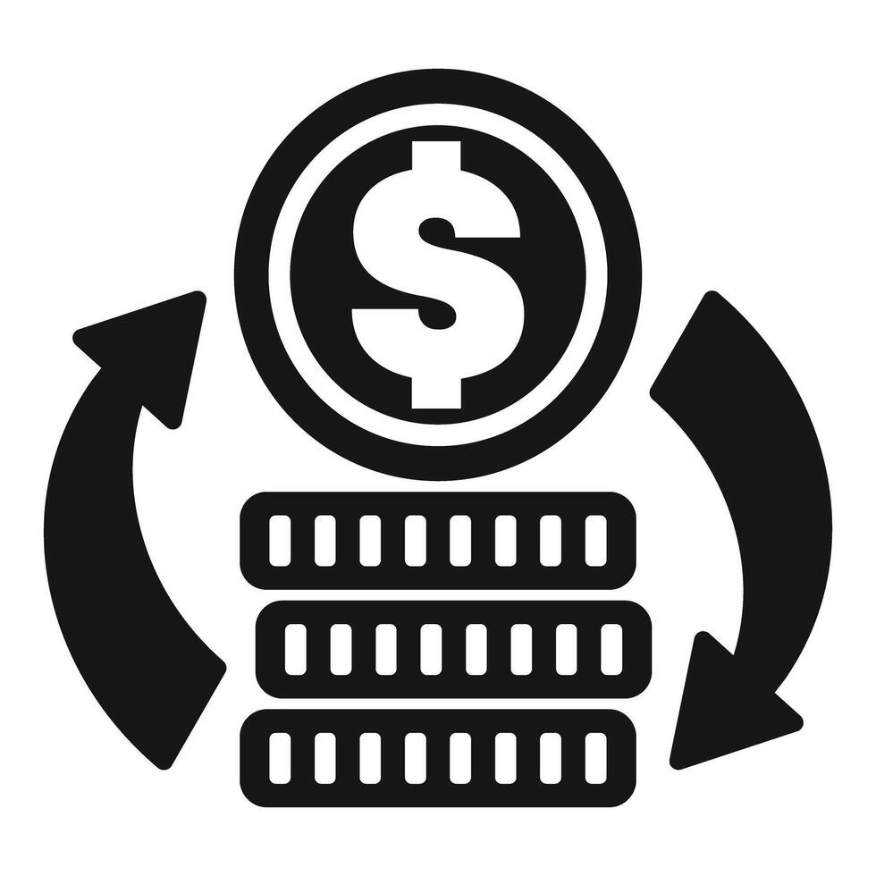 Money turnover with stacks of coins and rotating arrows icon vector