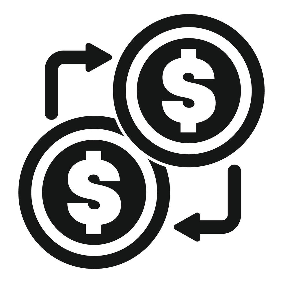 Money exchange concept with two dollar coins exchanging positions with arrows showing the direction vector
