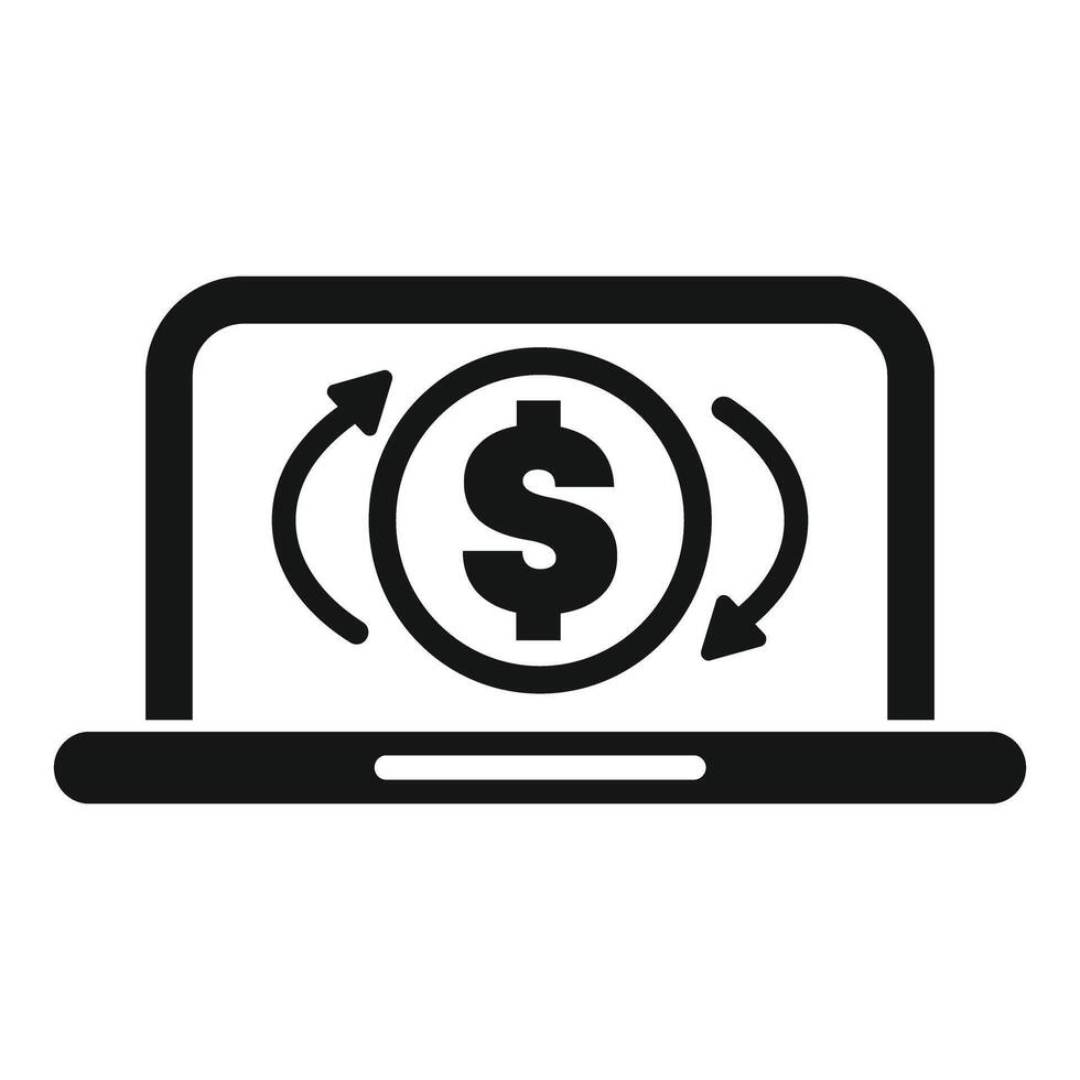 Laptop showing money with rotating arrows icon vector