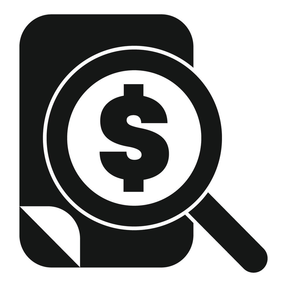 Magnifying glass focusing on dollar sign on document icon vector