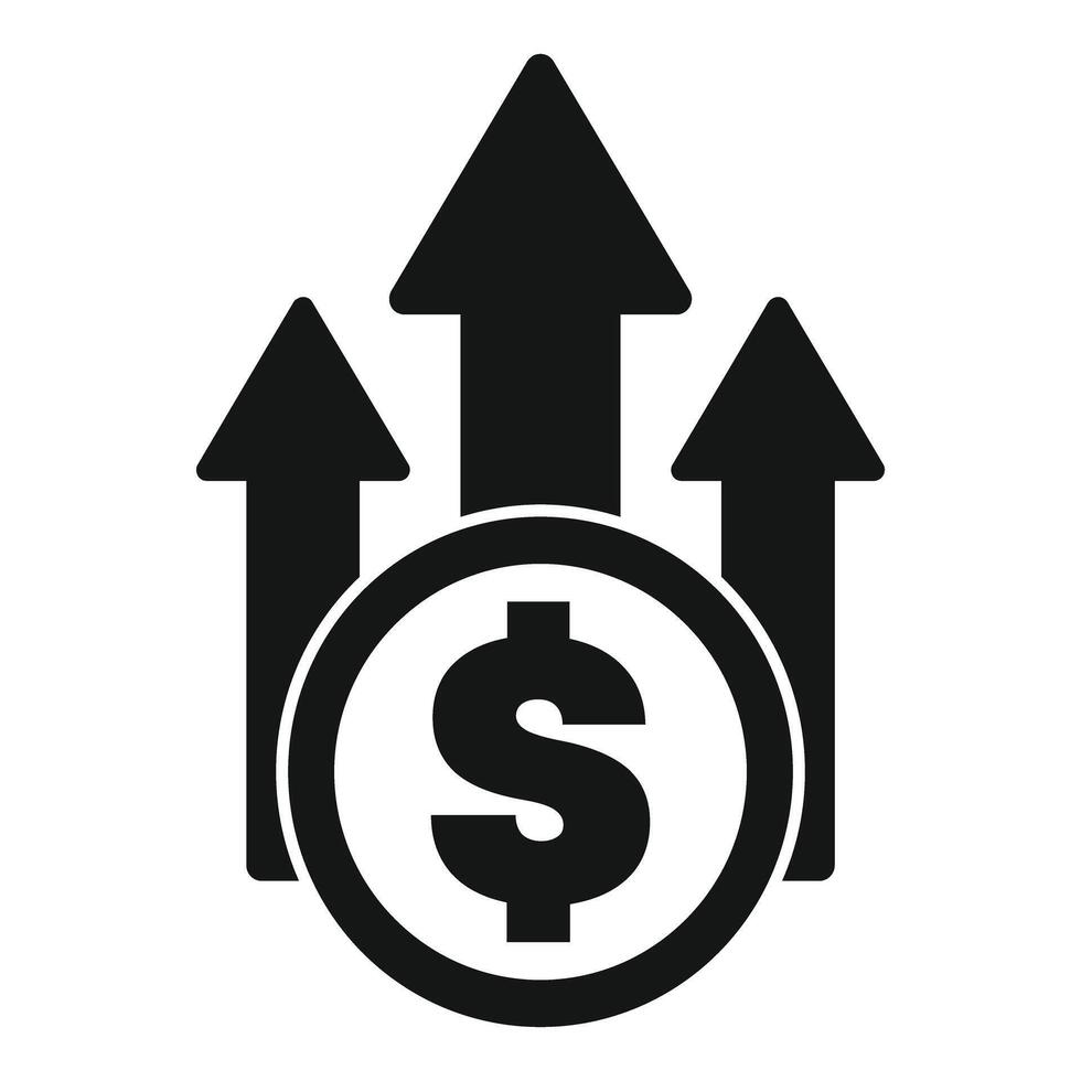 Dollar coin increasing value with up arrows vector