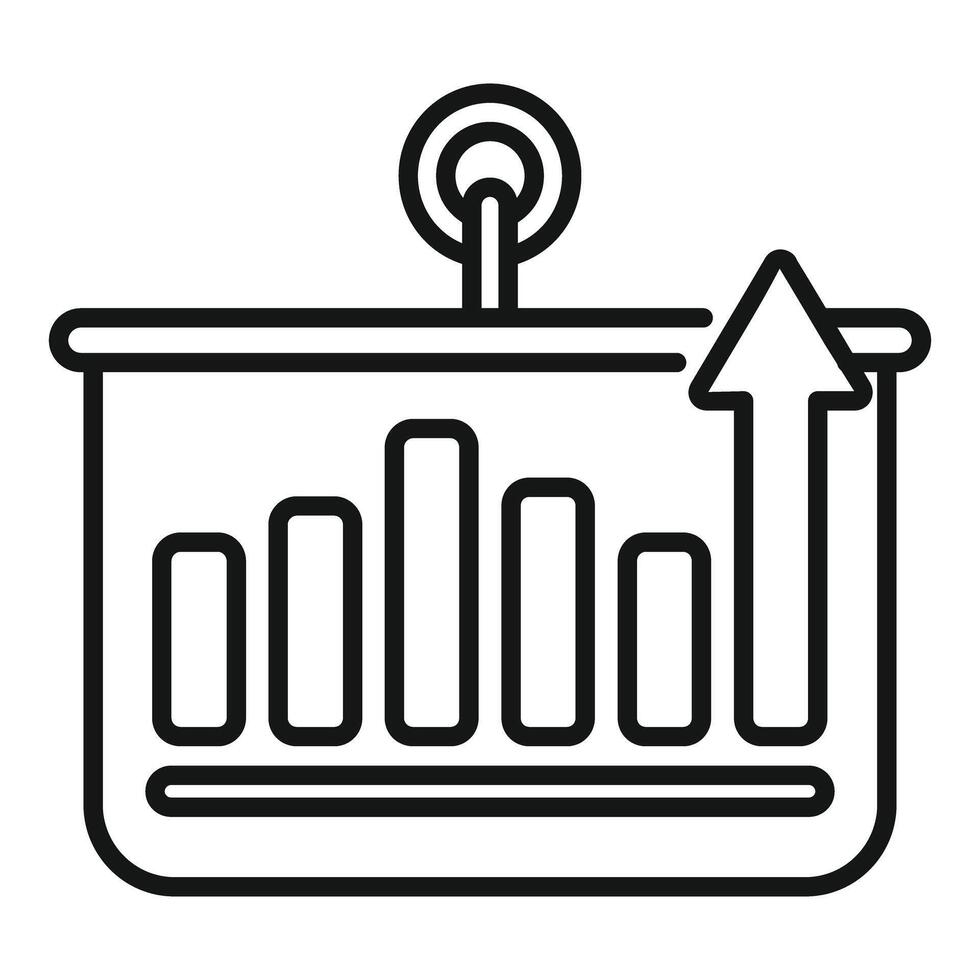 Marketing target growing bar chart with rising arrow icon vector
