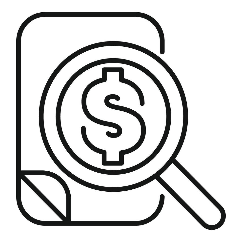 Magnifying glass searching for dollar symbol on document icon vector