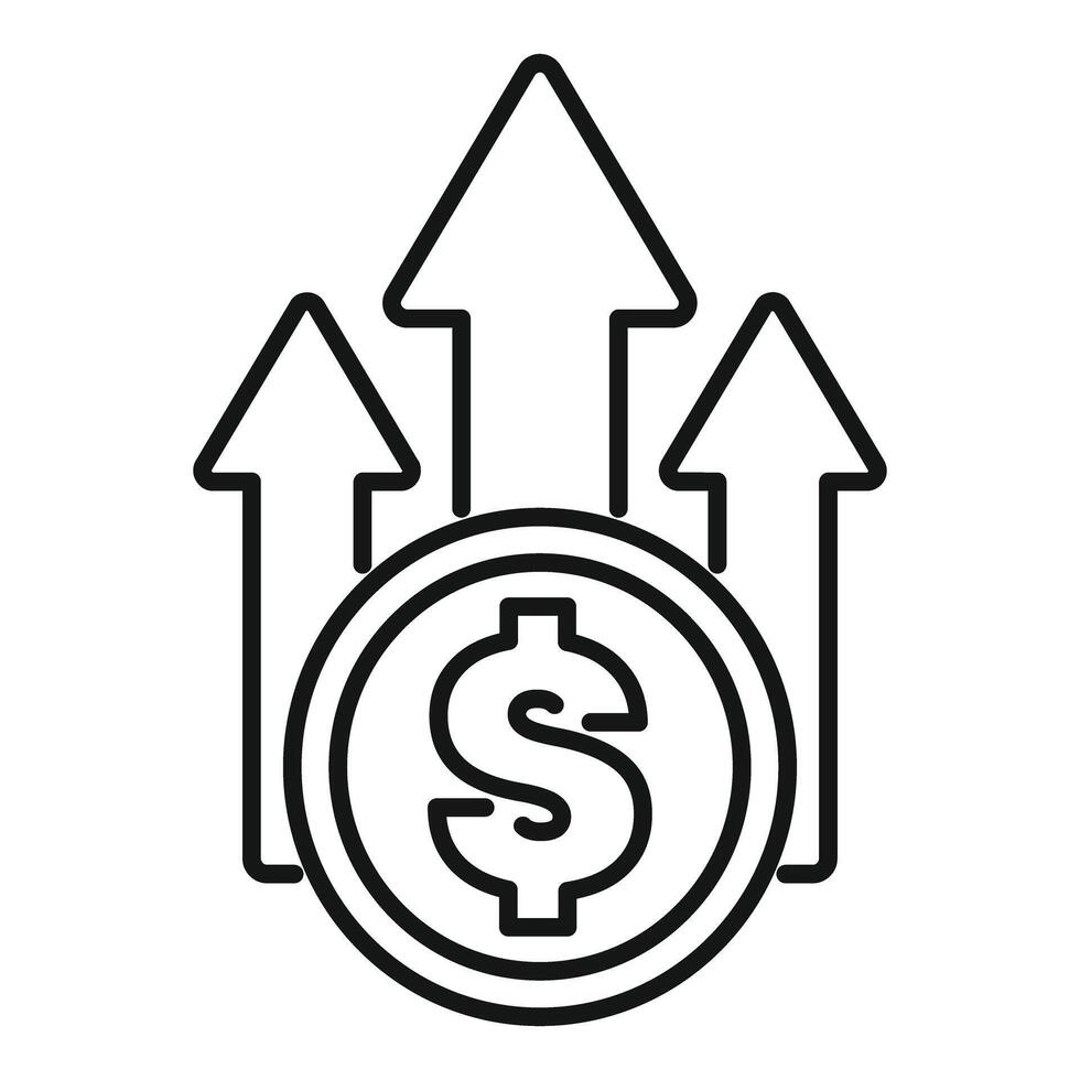 Dollar coin increasing value with up arrows vector