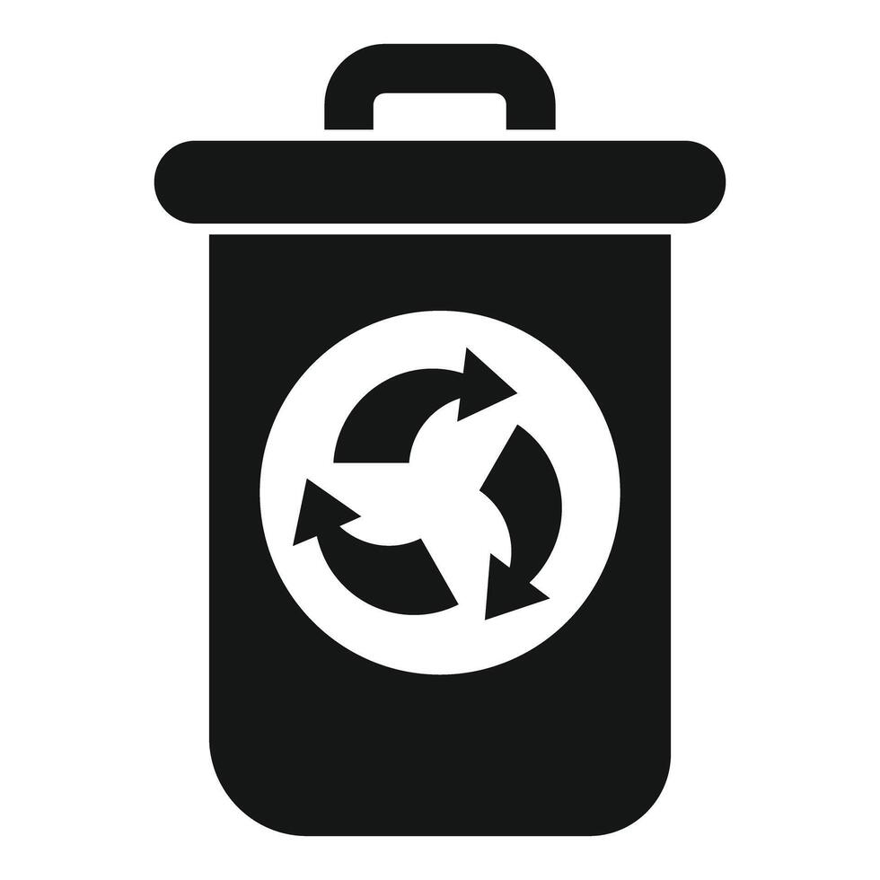 Black recycle bin icon showing recycling symbol with arrows vector