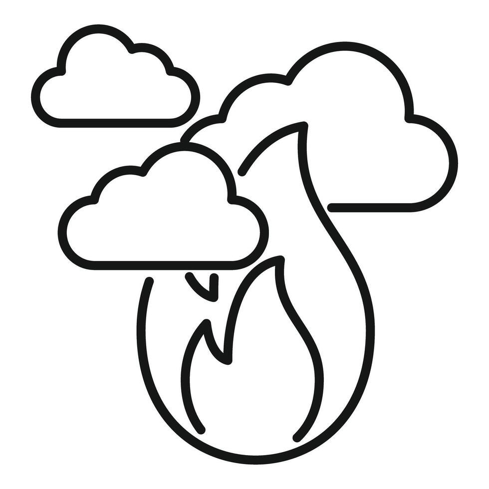 Global warming climate change icon with fire and clouds vector