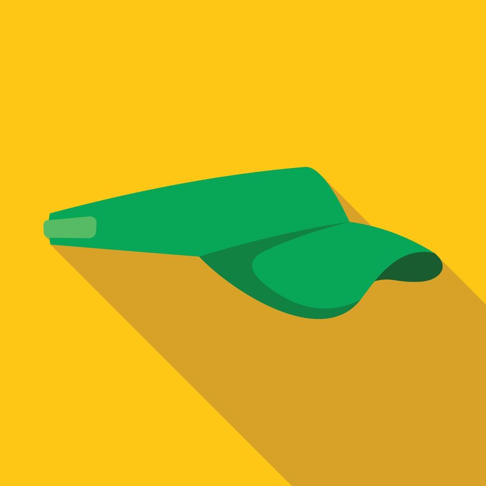 Green sun visor cap lying on yellow background with long shadow vector