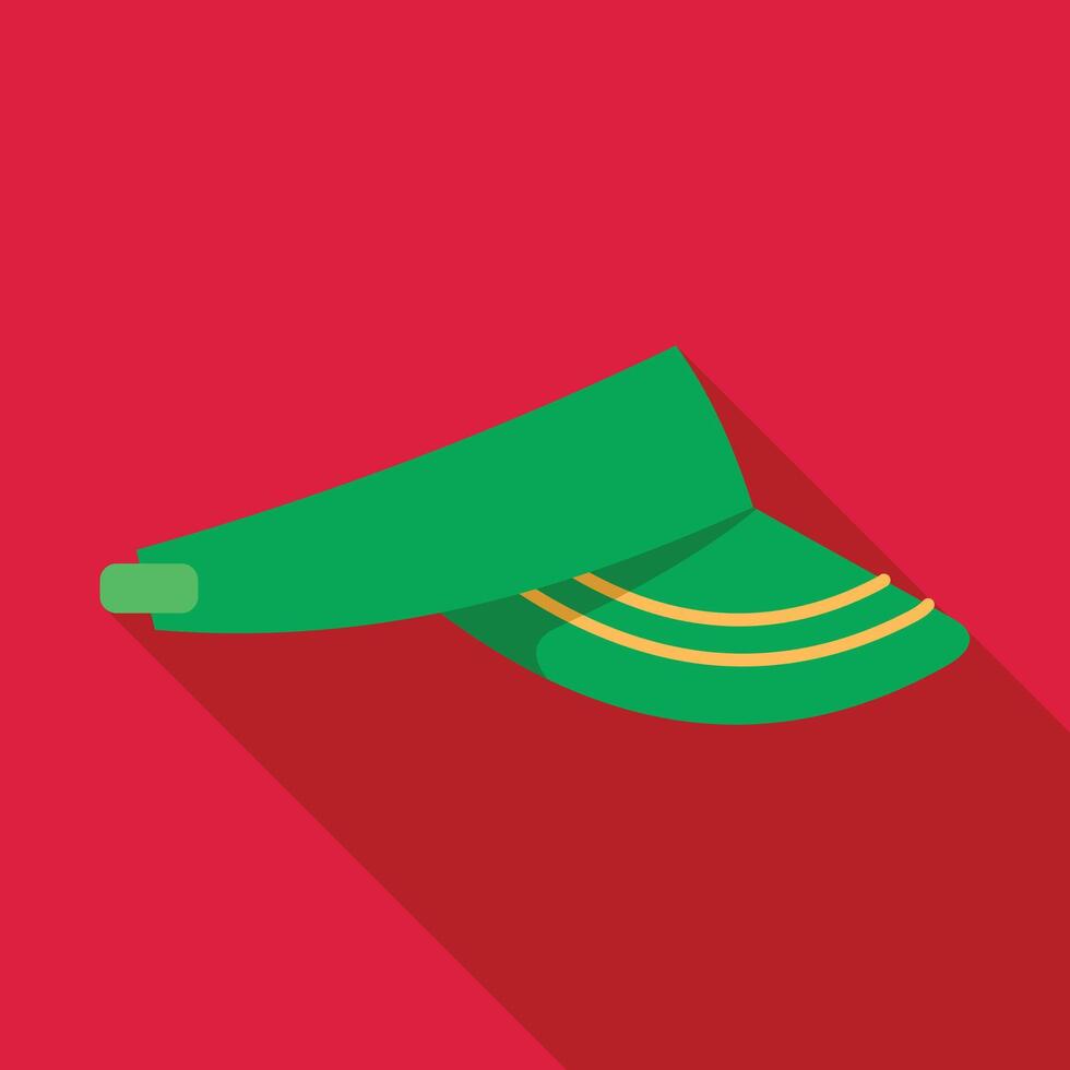Green tennis visor cap casting shadow on red background vector