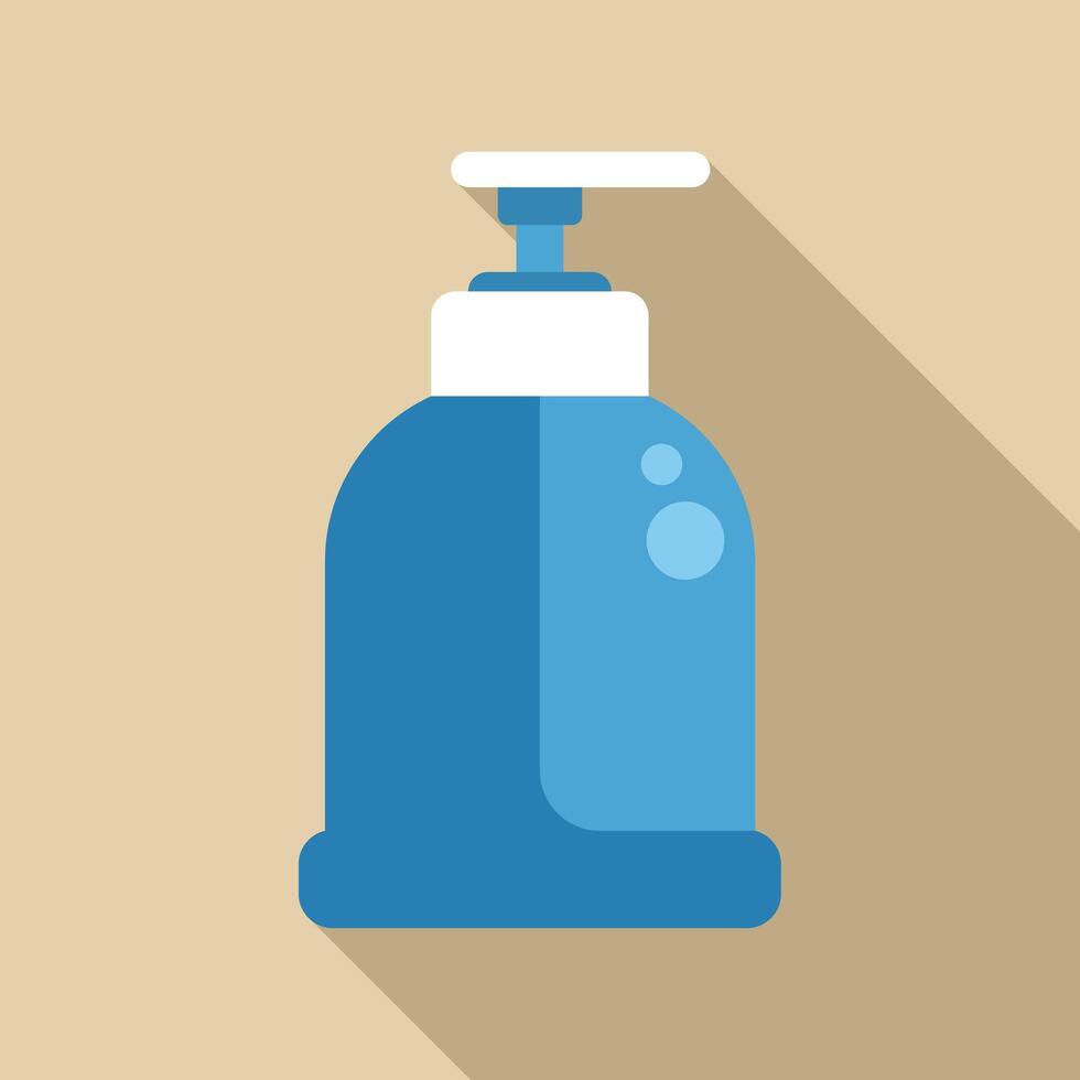 Blue soap dispenser with long shadow on beige background vector