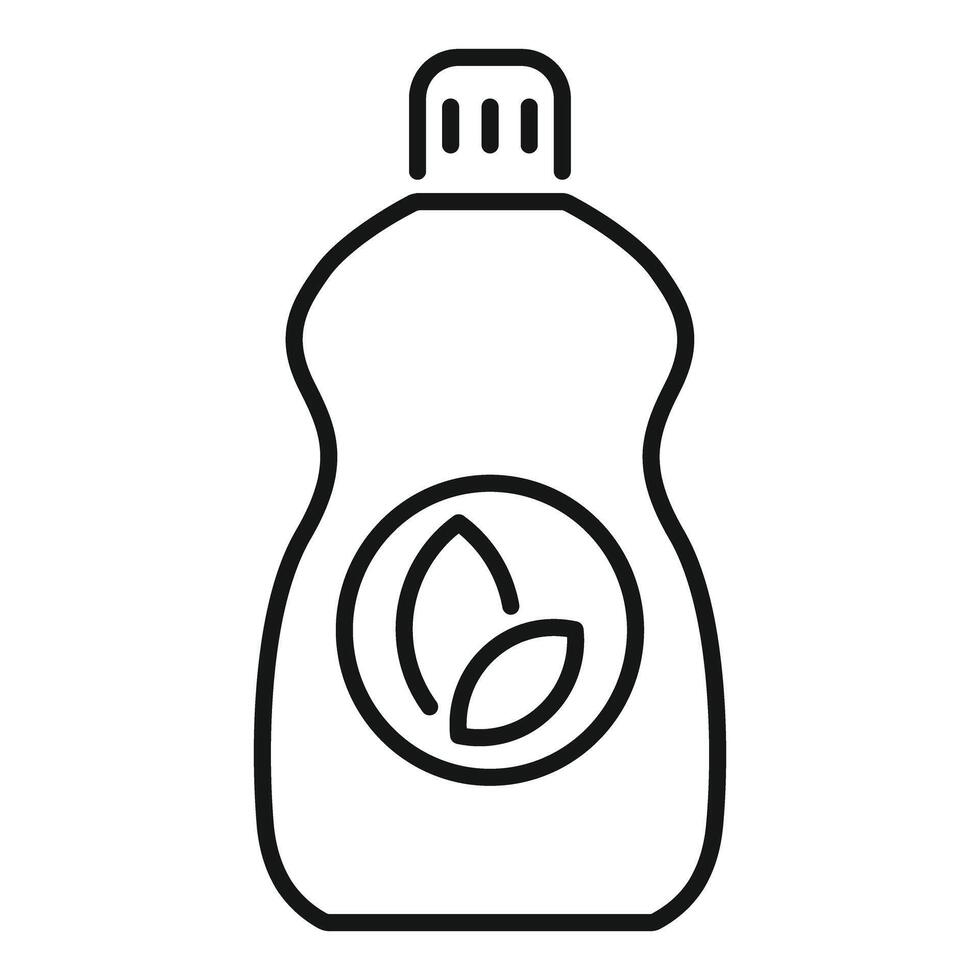 Eco friendly cleaning product bottle line icon showing biodegradable wash solution vector