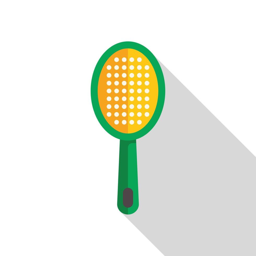 Green and yellow fly swatter standing upright casting a shadow vector